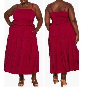CITY CHIC Ruffle Tiered Maxi Dress Sleeveless Red Size 24